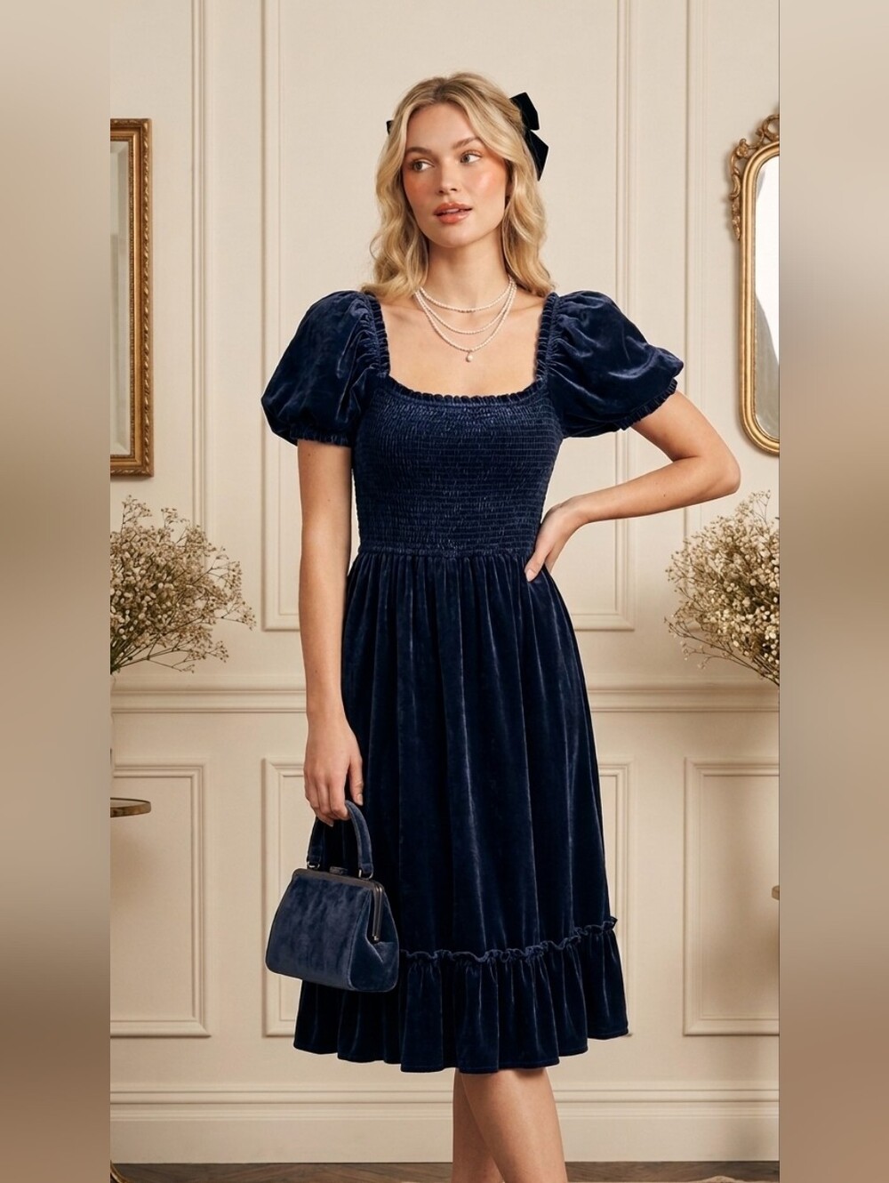 NWOT Hill House Home The Nap Dress in Navy Velvet S Coquette